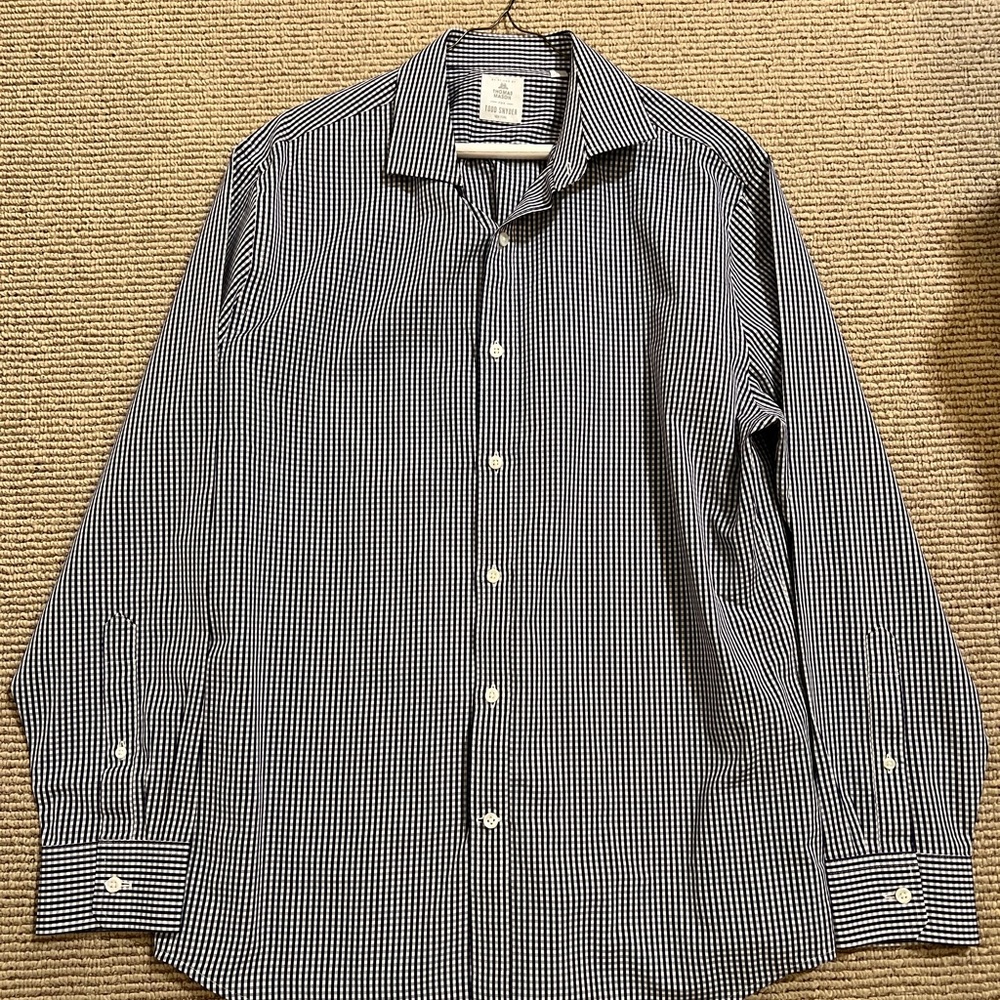 Todd Snyder Blue and White Dress Shirt with Micro-Check Pattern
